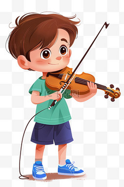 蓝色卡通短裤图片_可爱男孩拉着小提琴卡通手绘元素