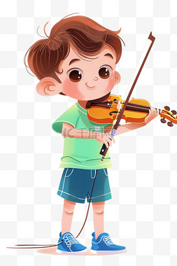 手绘可爱男孩拉着小提琴卡通元素