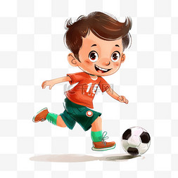 卡通男孩踢足球图片_可爱男孩踢足球手绘卡通元素