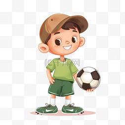 可爱男孩足球元素卡通手绘免抠