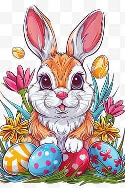 可爱兔子彩色描边手绘卡通元素