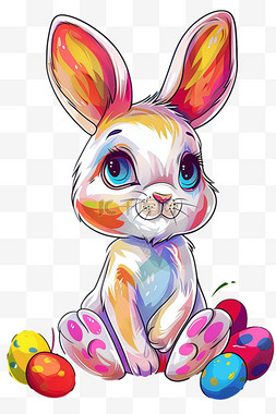 元素可爱兔子彩色描边卡通手绘