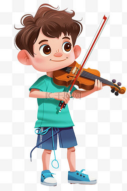 蓝色易拉宝x展架图片_卡通可爱男孩拉着小提琴手绘元素