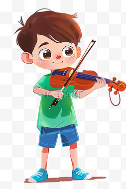 手绘可爱男孩素材图片_可爱男孩拉着小提琴手绘卡通元素