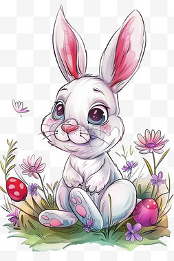 可爱兔子手绘彩色描边卡通元素