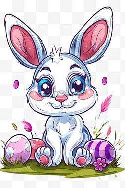 复活节图片_可爱兔子彩色描边手绘元素卡通