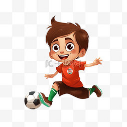 可爱男孩卡通踢足球手绘元素