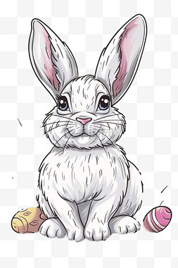 可爱兔子卡通彩色描边手绘元素
