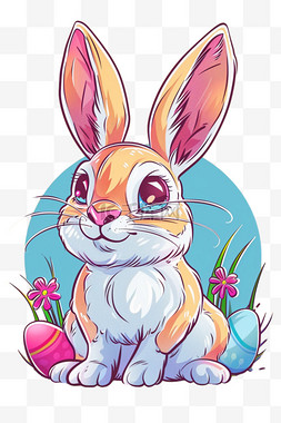 可爱彩色兔子描边卡通手绘元素