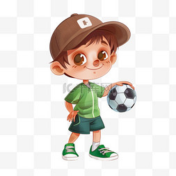 可爱男孩足球免抠元素卡通手绘