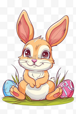复活节图片_卡通可爱兔子彩色描边手绘元素