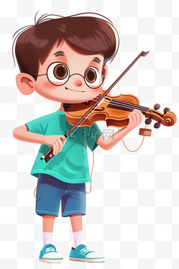 蓝色易拉宝图片_手绘可爱男孩拉着小提琴卡通元素