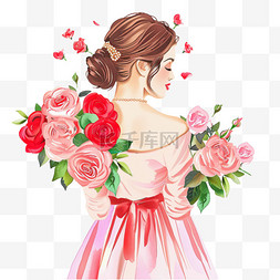 妇女节手绘女人鲜花插画元素