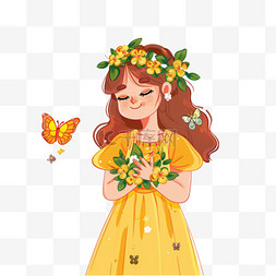花朵上的蝴蝶飞舞图片_春天可爱女孩卡通花朵手绘元素