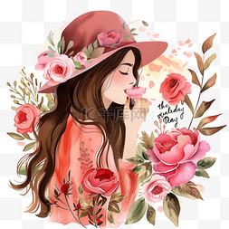 牡丹花粉色图片_妇女节女性手绘元素插画
