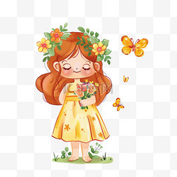 花朵上的蝴蝶飞舞图片_春天可爱女孩元素花朵卡通手绘