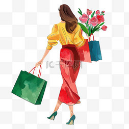 女人穿着高跟鞋图片_妇女节女人购物手绘卡通元素