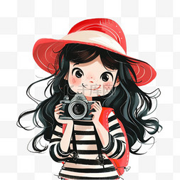 黑色拍照背景图片_可爱的女孩拍照手绘元素卡通