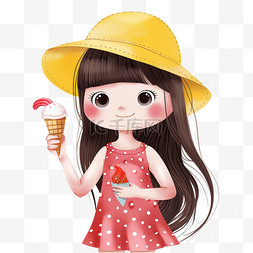 冰淇淋手绘图片_可爱女孩微笑卡通元素免抠