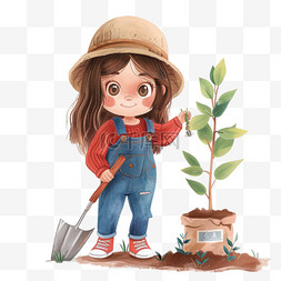可爱女孩植树卡通手绘元素植树节