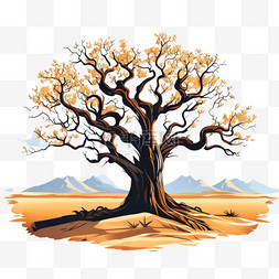 黄色的树图片_胡杨沙漠中干枯的树PNG素材