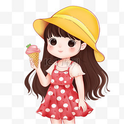 冰淇淋手绘图片_免抠元素可爱女孩微笑卡通