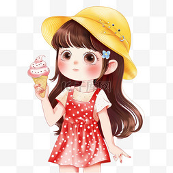 冰淇淋手绘图片_可爱女孩微笑免抠卡通元素
