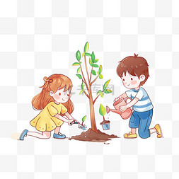 植树节孩子简约植树手绘元素