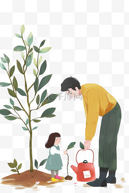 植树节可爱孩子植树手绘元素卡通