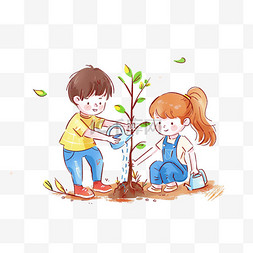 孩子植树简约手绘元素植树节