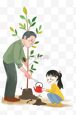 爸爸妈妈跟我图片_植树节可爱孩子卡通手绘植树元素