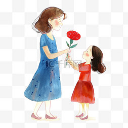 拿鲜花的图片_妇女节孩子送妈妈鲜花卡通手绘元