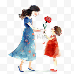 康乃馨边图片_妇女节卡通手绘孩子送妈妈鲜花元