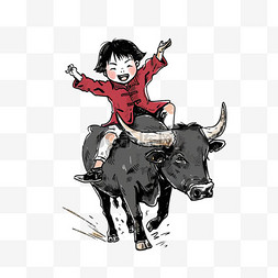 水墨龙背景图片_手绘清明节牧童放牛元素