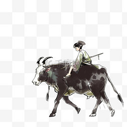 清明节背景图片_清明节免抠元素牧童放牛手绘