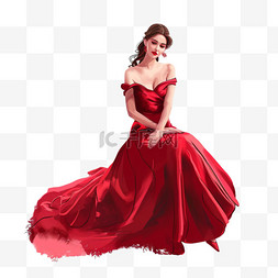红色晚礼服图片_妇女节女人礼服优雅手绘元素