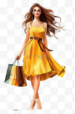 女人购物手绘妇女节元素