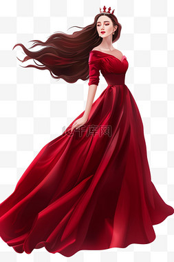 红色晚礼服图片_元素妇女节女王手绘免抠