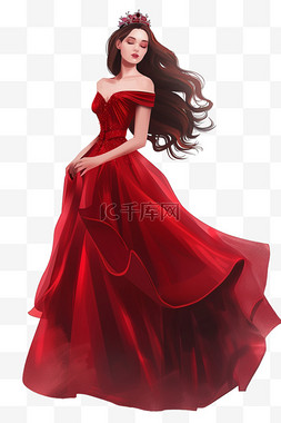 红色晚礼服图片_妇女节元素女王手绘免抠