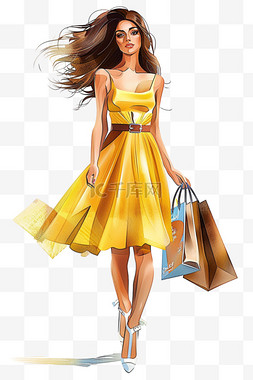 棕色腰带图片_妇女节手绘女人购物元素