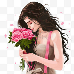 背景粉色简约图片_妇女节女人鲜花免抠手绘元素