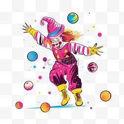 小丑愚人节耍球卡通手绘元素