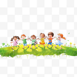 彩色衣服衣服图片_一群孩子草地上玩耍卡通手绘元素