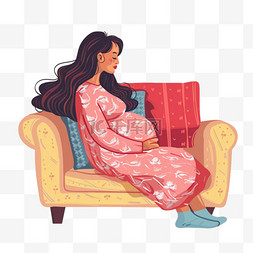 慵懒图片_女人手绘孕妇坐在沙发上慵懒元素