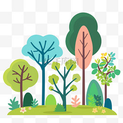 手绘扁平植物插画图片_植物树木手绘春天免抠元素