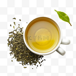 绿茶茶叶图片_茶叶一杯茶摄影图免抠元素
