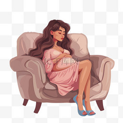 慵懒图片_元素女人孕妇坐在沙发上慵懒手绘