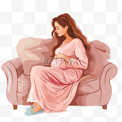 沙发白色长沙发图片_手绘女人元素孕妇坐在沙发上慵懒