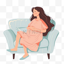 手绘女人孕妇坐在沙发上慵懒元素