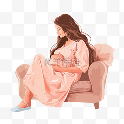 蓝色的拖鞋图片_慵懒女人孕妇坐在沙发上手绘元素